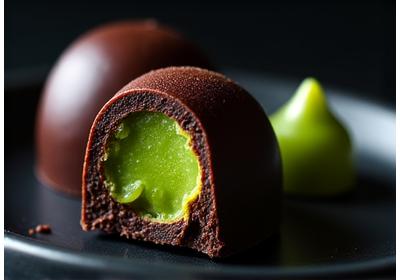 Bonbons au chocolat avec garniture verte et pointe de wasabi
