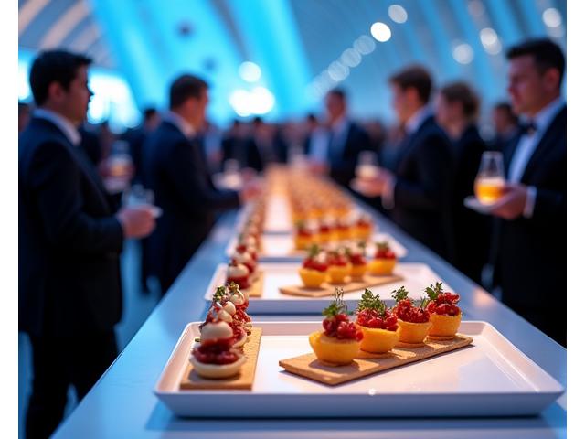 Cocktail dinatoire sophistiqué pour un événement L'Oréal avec des présentations culinaires modernes.